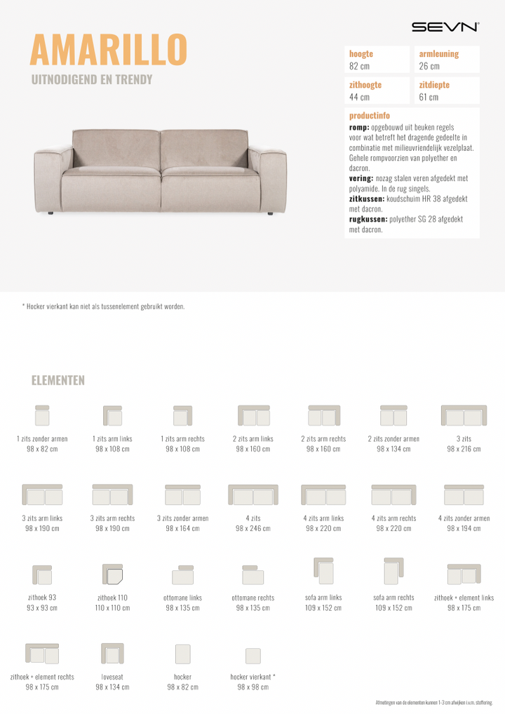 SEVN Amarillo hoekbank