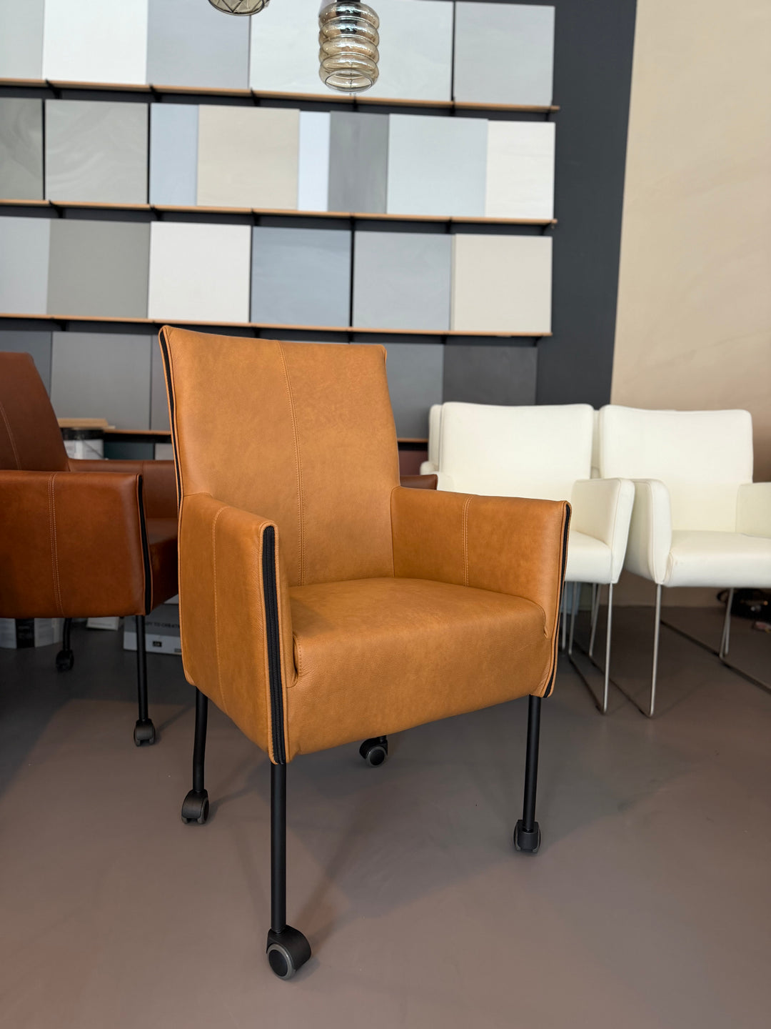 Leren eetkamerstoelen Freek XL set van 6 cognac